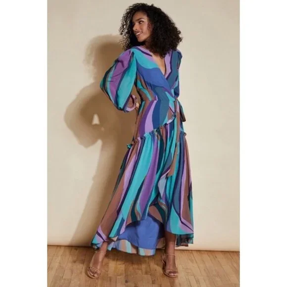 Anthropologie Hutch Geo Wrap Maxi Dress Size XS
